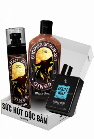 Bộ Sản Phẩm Dành Cho Nam Giới Wolf ON Box Deep Shot - Sữa Tắm Tẩy Tế Bào Chết 350ml, Xịt Khử Mùi Nam 100ml, Dung Dịch Vệ Sinh Nam 95ml