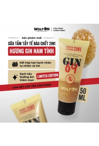 Sữa Tắm Nam Giới 2IN1 Tẩy Tế Bào Chết Wolf ON Shower Scrub Gin 69 Sạch Sâu, Mịn Da, Giảm Mụn 50ml, 350ml