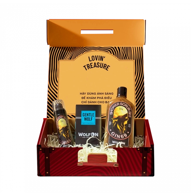 Bộ Sản Phẩm Dành Cho Nam Giới Wolf ON Box LOVIN' TREASURE - Sữa Tắm Tẩy Tế Bào Chết 350ml, Xịt Khử Mùi Nam 100ml, Dung Dịch Vệ Sinh Nam 95ml