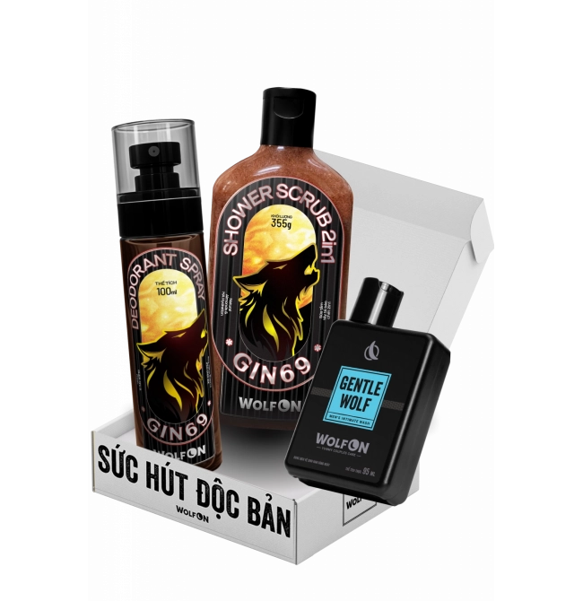 Bộ Sản Phẩm Dành Cho Nam Giới Wolf ON Box Deep Shot - Sữa Tắm Tẩy Tế Bào Chết 350ml, Xịt Khử Mùi Nam 100ml, Dung Dịch Vệ Sinh Nam 95ml