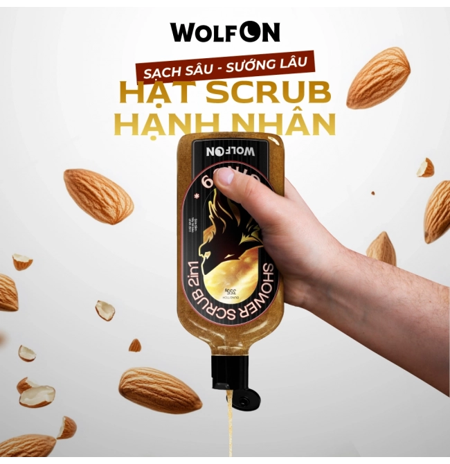 Sữa Tắm Nam Giới 2IN1 Tẩy Tế Bào Chết Wolf ON Shower Scrub Gin 69 Sạch Sâu, Mịn Da, Giảm Mụn 350ml