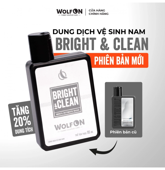 Dung Dịch Vệ Sinh Nam Giới Wolf ON Bright & Clean Dưỡng Sáng 1% Niacinamide Sạch Thơm Nam Tính 95ml