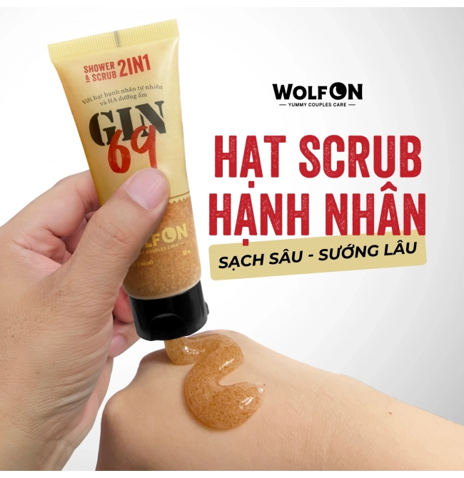 Sữa Tắm Nam Giới 2IN1 Tẩy Tế Bào Chết Wolf ON Shower Scrub Gin 69 Sạch Sâu, Mịn Da, Giảm Mụn 50ml, 350ml