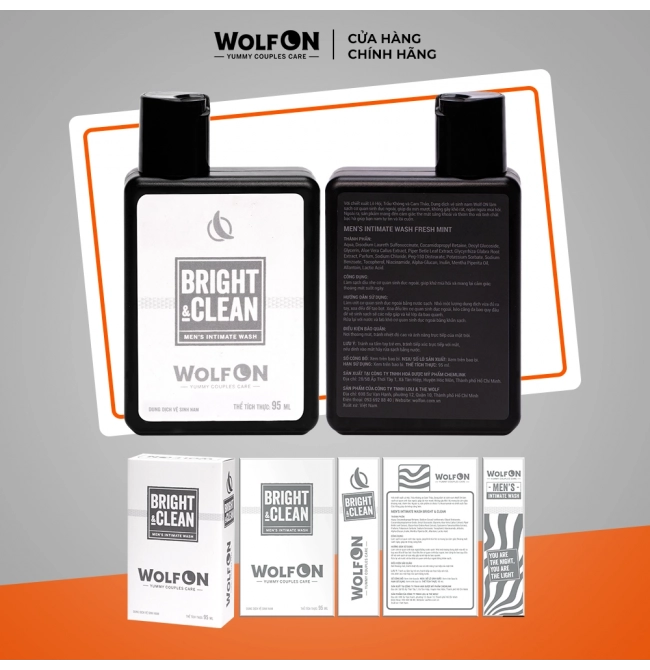 Dung Dịch Vệ Sinh Nam Giới Wolf ON Bright & Clean Dưỡng Sáng 1% Niacinamide Sạch Thơm Nam Tính 95ml