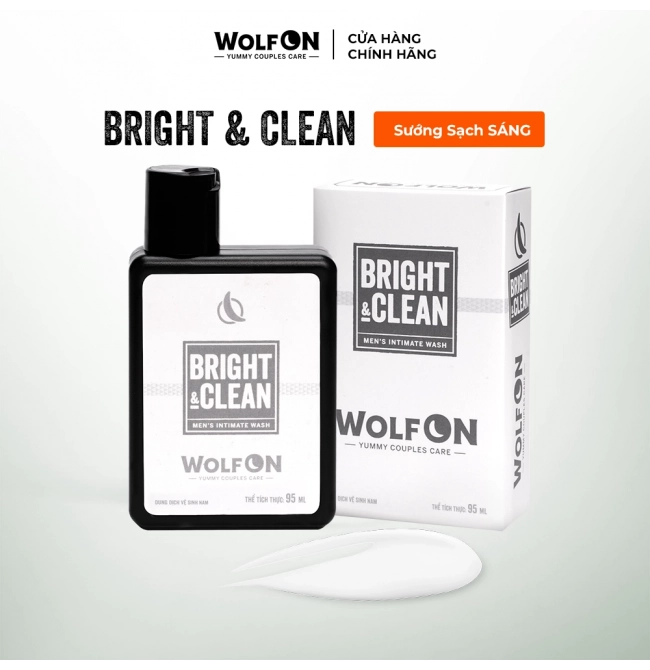 Dung Dịch Vệ Sinh Nam Giới Wolf ON Bright & Clean Dưỡng Sáng 1% Niacinamide Sạch Thơm Nam Tính 95ml