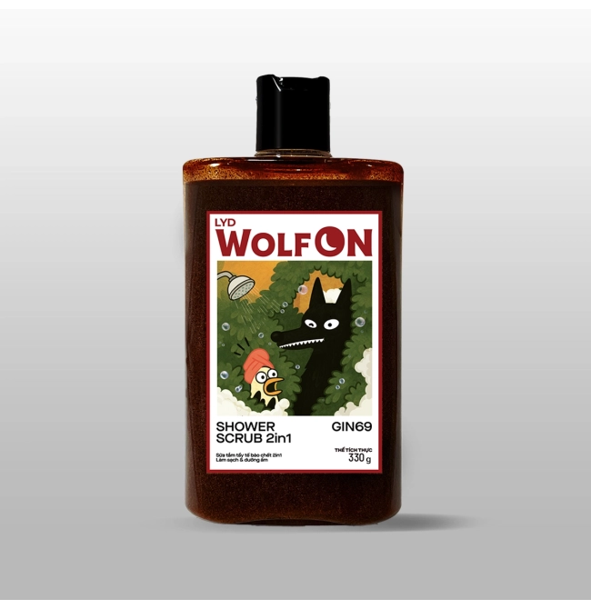 Sữa Tắm Nam Giới 2IN1 Tẩy Tế Bào Chết LYD Wolf ON Shower Scrub Gin 69 Sạch Sâu, Mịn Da, Giảm Mụn 350ml