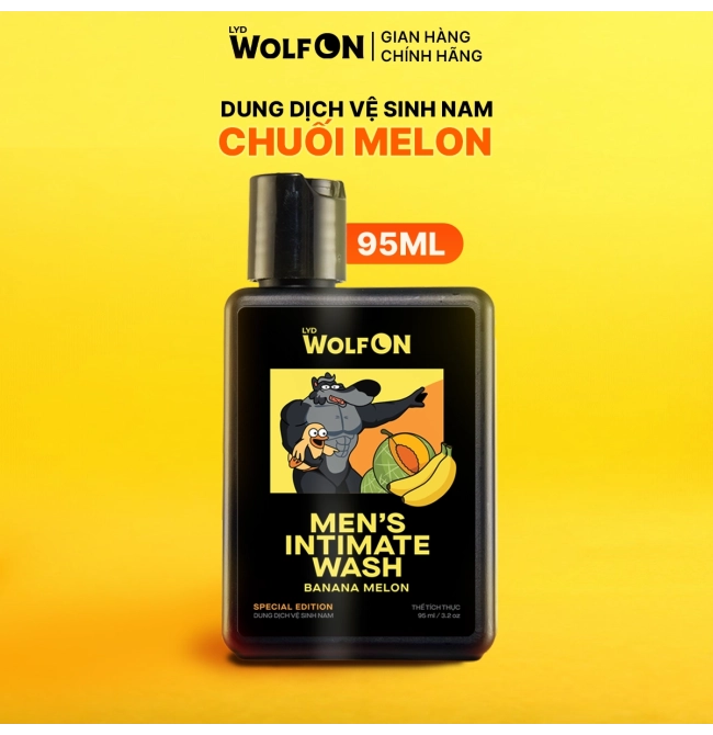 Dung Dịch Vệ Sinh Nam Giới, LYD Wolf On Hương Chuối Melon Tươi Mát Cuốn Hút, chai 95ml, 150ml