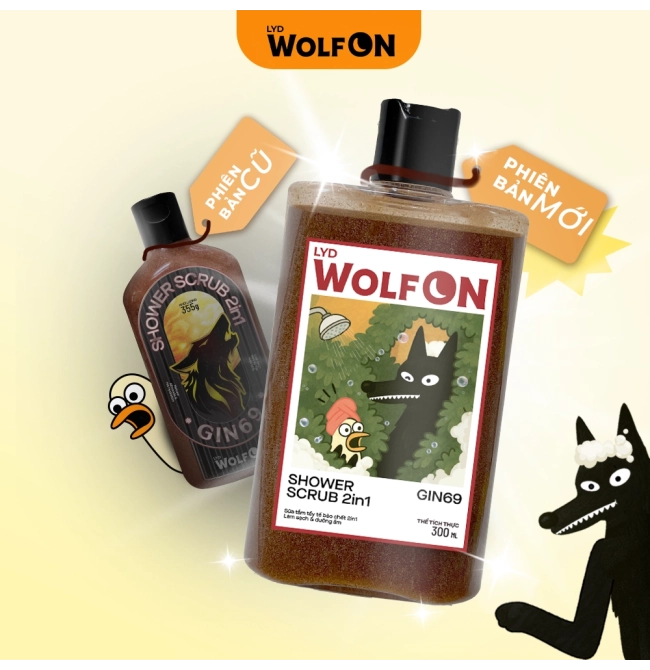 Sữa Tắm Nam Giới 2IN1 Tẩy Tế Bào Chết LYD Wolf ON Shower Scrub Gin 69 Sạch Sâu, Mịn Da, Giảm Mụn 350ml